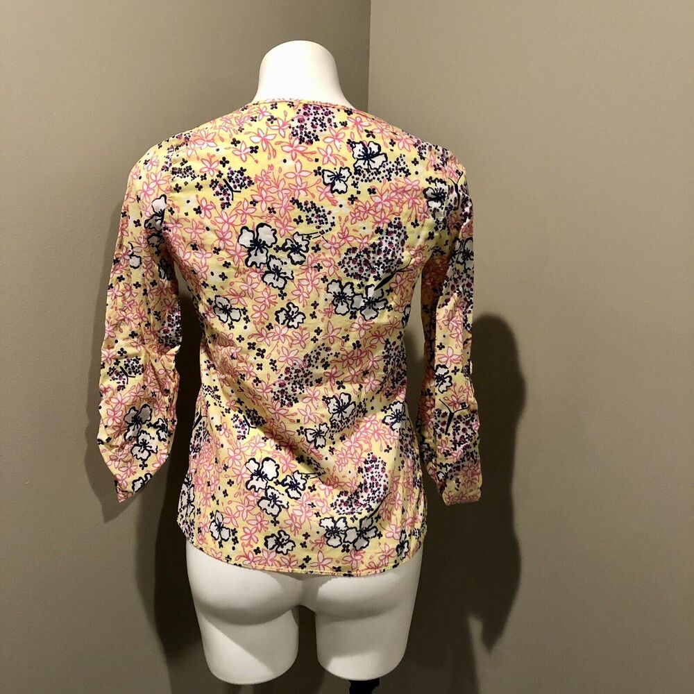 Lilly Pulitzer Blouse Tunic XS Multicolor Floral V Neck Empire Waist Roll Tab - Picture 3 of 10